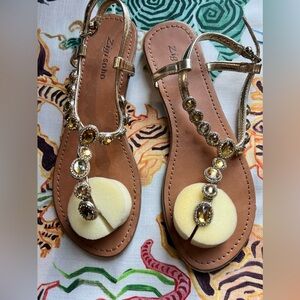 Bejeweled sandals tan size 9
